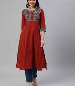 Maroon printed cotton cotton-kurtis