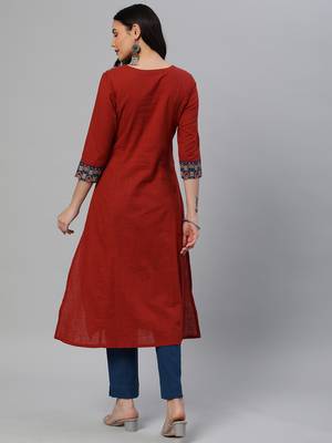 Maroon printed cotton cotton-kurtis 2