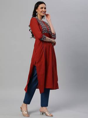 Maroon printed cotton cotton-kurtis 3
