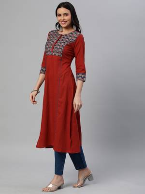 Maroon printed cotton cotton-kurtis 4