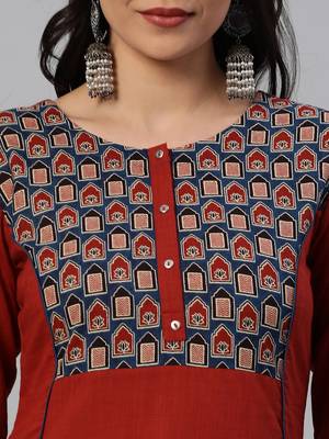 Maroon printed cotton cotton-kurtis 5