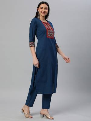 Blue printed cotton cotton-kurtis 3