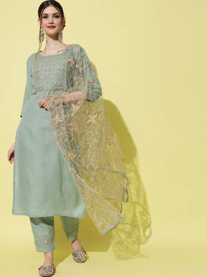 Light-green digital print georgette Kurta Pant With Dupatta 1