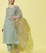 Light-green digital print georgette Kurta Pant With Dupatta