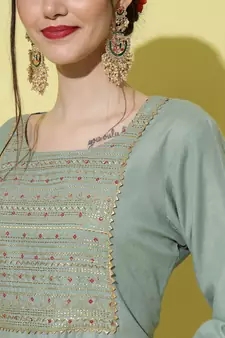 Light-green digital print georgette Kurta Pant With Dupatta