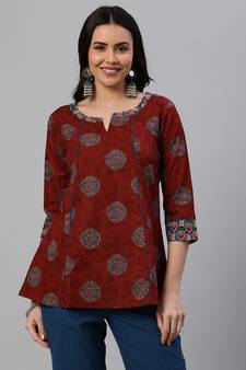 Maroon printed cotton cotton-tops