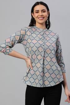 Blue printed cotton cotton-tops