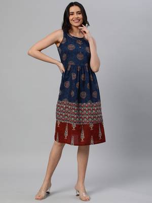 Blue printed cotton maxi-dresses 1