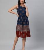 Blue printed cotton maxi-dresses