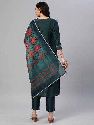 Blue embroidered art silk cotton-kurtis 2
