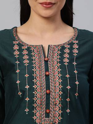Blue embroidered art silk cotton-kurtis 3