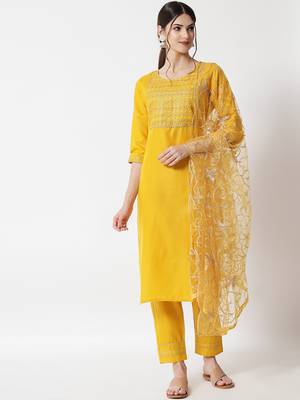 Yellow digital print georgette Kurta Pant With Dupatta 1