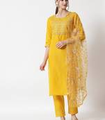 Yellow digital print georgette Kurta Pant With Dupatta