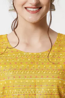 Yellow digital print georgette Kurta Pant With Dupatta