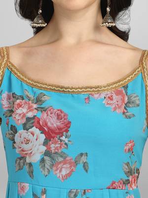 Aqua-blue digital print cotton silk Kurta Pant With Dupatta 3