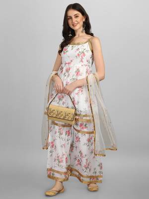 White digital print cotton silk Kurta Pant With Dupatta 1