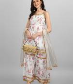 White digital print cotton silk Kurta Pant With Dupatta
