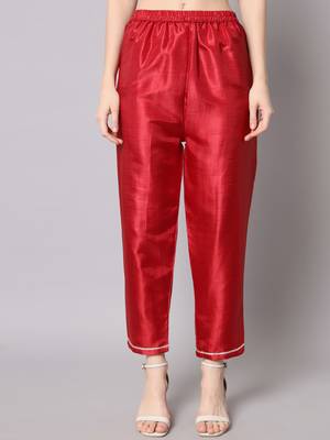 Red embroidered cotton silk Kurta Pant With Dupatta 4