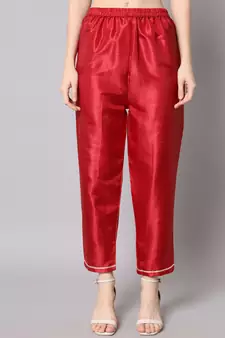 Red embroidered cotton silk Kurta Pant With Dupatta