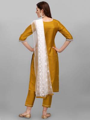 Mustard embroidered cotton silk Kurta Pant With Dupatta 2