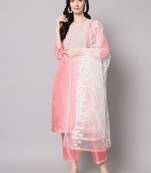Peach embroidered cotton silk Kurta Pant With Dupatta