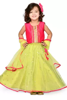 Saka Designs Neon Green And Magenta Lehenga Choli With Sequenced Work