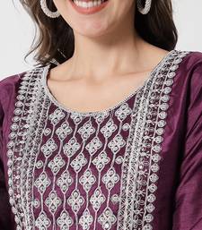 Purple embroidered cotton silk Kurta Pant With Dupatta