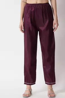 Purple embroidered cotton silk Kurta Pant With Dupatta