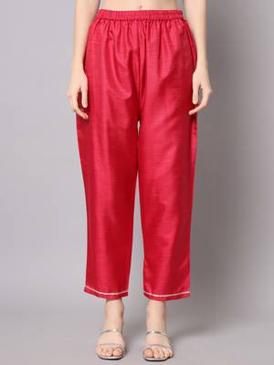 Rani-pink embroidered cotton silk Kurta Pant With Dupatta 4