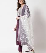 Purple embroidered cotton silk Kurta Pant With Dupatta