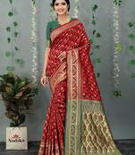 Red woven banarasi silk saree with blouse