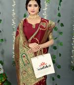 Maroon woven banarasi silk saree with blouse
