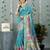 Aqua blue woven banarasi silk saree with blouse