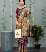 Wine woven banarasi silk saree with blouse