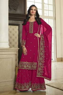 Rani-pink embroidered faux georgette salwar 1
