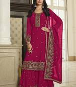 Rani-pink embroidered faux georgette salwar