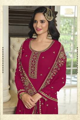 Rani-pink embroidered faux georgette salwar 2