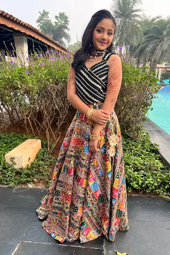 Heavy Embroidered Lahenga With Gota Lace Crop Top And Dupatta