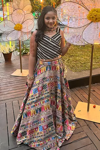 Heavy Embroidered Lahenga With Gota Lace Crop Top And Dupatta