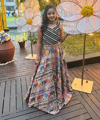 Heavy Embroidered Lahenga With Gota Lace Crop Top And Dupatta 4