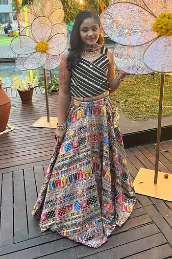 Heavy Embroidered Lahenga With Gota Lace Crop Top And Dupatta