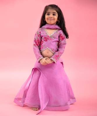 Full Sleeve Thread Embroidered Top With Different Pattern Lahenga 1