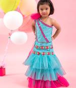 One Off Shoulder Sequin Crop Top With Hand Work Embroidered Lahenga