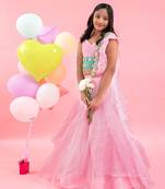 Two Layered Lahenga With Attached Dupatta And Hand Embroidered Crop Top