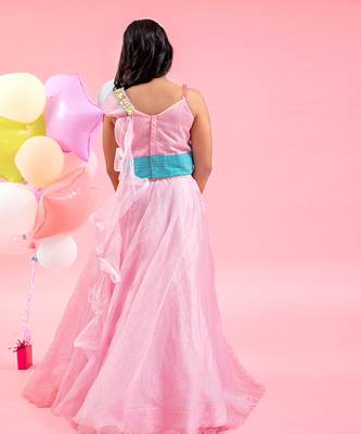 Two Layered Lahenga With Attached Dupatta And Hand Embroidered Crop Top 2