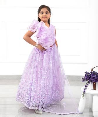 Embroidered Lahenga With Ruffled Crop Top And Attached Dupatta 1