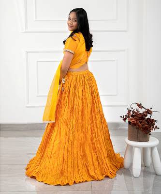Mustard Yellow Crush Lahenga Set With Organza Dupatta 2
