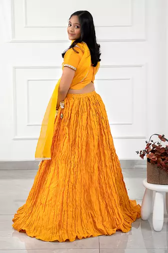Mustard Yellow Crush Lahenga Set With Organza Dupatta
