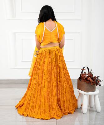Mustard Yellow Crush Lahenga Set With Organza Dupatta 3