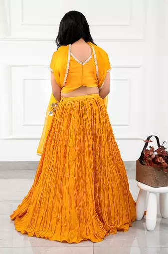 Mustard Yellow Crush Lahenga Set With Organza Dupatta